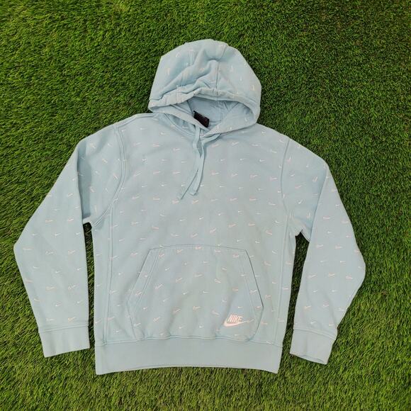 NIKE Swoosh All-Over-Print Hoodie Small 21x24 Blue Baggy Crop - Picture 9 of 15